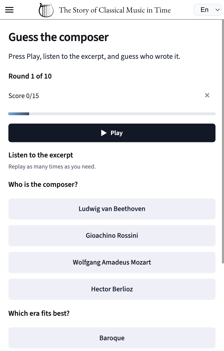 AboutMusic quiz section